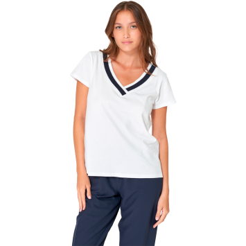 CAMISETA BATELA MUJER DE RAYAS CON CUELLO PICO BL