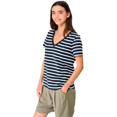 CAMISETA BATELA MUJER DOBLE RAYA Y CUELLO PICO M/B