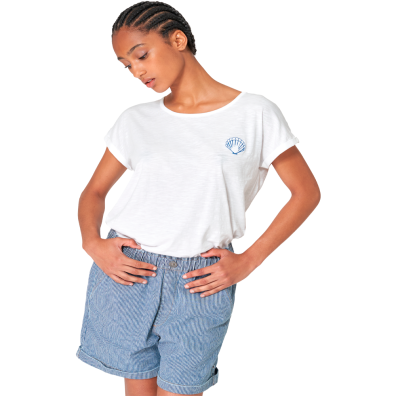 CAMISETA BATELA MUJER MANGA CAIDA Y BORDADO ESPALDA BL