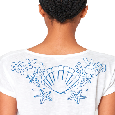 CAMISETA BATELA MUJER MANGA CAIDA Y BORDADO ESPALDA BL