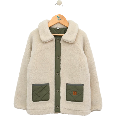 CHAQUETA BATELA JUNIOR SHERPA CON CORCHETES Y CUELLO CAMISERO MK
