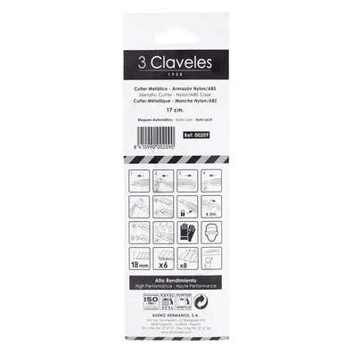 CUTTER 3 CLAVELES METALICO 6 CUCHILLAS HOJA 18 MM