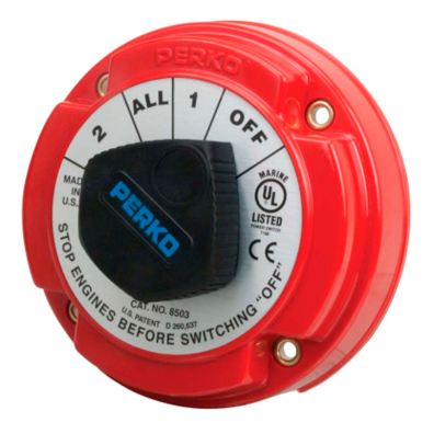 DESCONECTADOR DE BATERIAS PERKO 250 AMPERIOS Y 2 BATERIAS
