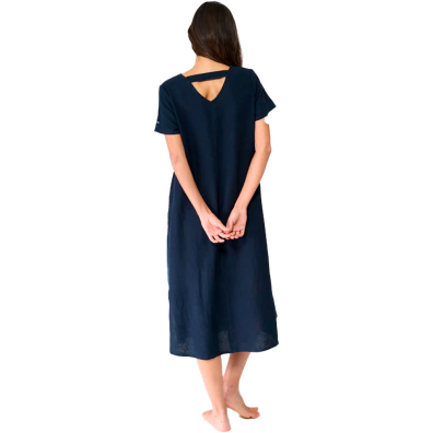 VESTIDO BATELA MUJER LARGO DE LINO Y MANGA CORTA MA