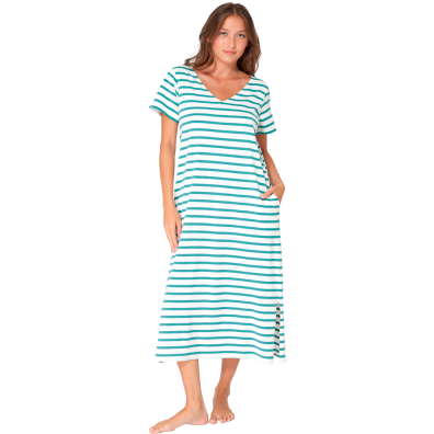 VESTIDO BATELA MUJER LARGO DE RAYAS CON ABERTURA Y CUELLO PICO C/TX