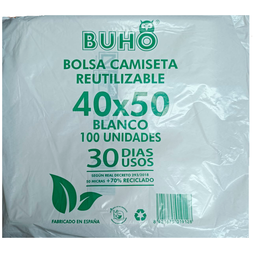 PAQUETE DE 50 BOLSAS DE CAMISETA 80x85 - 70% MATERIAL RECUPERADO