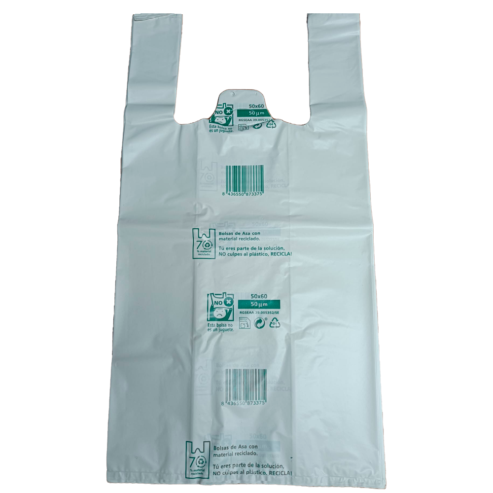 Bolsas de plástico reciclado 70% con asas de camiseta